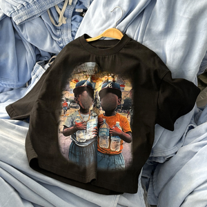 เสื้อยืดผ้าฝ้ายสตรีทสำหรับผู้ชายเสื้อยืดพิมพ์ลายทรงบ็อกซี่ฟิต100% โลโก้ตามสั่ง - Product Image 1