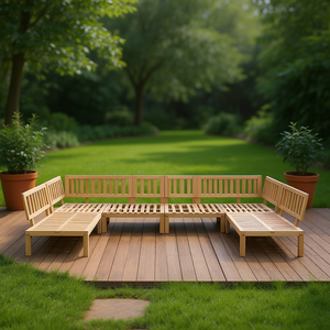 Ensemble de canapés de jardin en bois d'acacia massif, 6 pièces, meubles d'extérieur, design minimaliste naturel - Product Image 2
