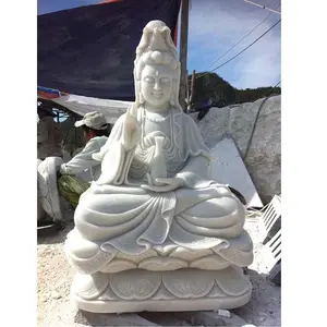 사원 정원 야외 대형 흰색 화강암 돌 조각 앉아 kwan 음 조각 Avalokiteshvara 부처님 동상 장식