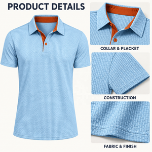 <span class=keywords><strong>Polo</strong></span> da <span class=keywords><strong>Uomo</strong></span> Azzurro Testurizzato a Maniche Corte con Abbottonatura Arancione a Contrasto, T-shirt <span class=keywords><strong>Polo</strong></span> Casual per Business e Resort - Product Image 3