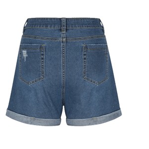 Shorts en jean déchiré bleu taille haute pour femme 2026, coupe droite extensible, amincissant, avec ourlet retroussé - Product Image 6