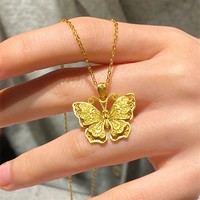 Zooying Vintage papillon pendentif filigrane évider bouddhisme lien chaîne or Zircon clavicule collier pour les femmes