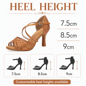 Chaussures de <span class=keywords><strong>danse</strong></span> salsa et <span class=keywords><strong>latine</strong></span> pour femmes, avec strass brillants, en satin marron, à <span class=keywords><strong>talon</strong></span>, pour soirées et bals - Product Image 3