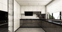 Meuble de cuisine moderne en U sur mesure, en MDF E0, sans poignée, aspect marbre, directement de l'usine OEM