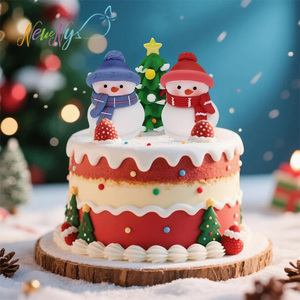 Bonhomme de neige en forme d'arbre de Noël fait à la main sucre 3d décoration de gâteau fournisseur Dessert Cupcake décorations comestibles - Product Image 1