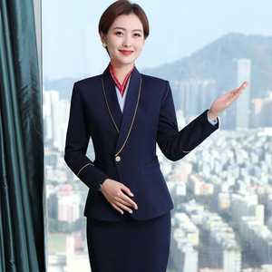 Woodcutter's Words Flight Attendant Uniform Women Long Sleeve Maroon Skirt Set Spring 2024 Stewardess Workwear - Product Image 2