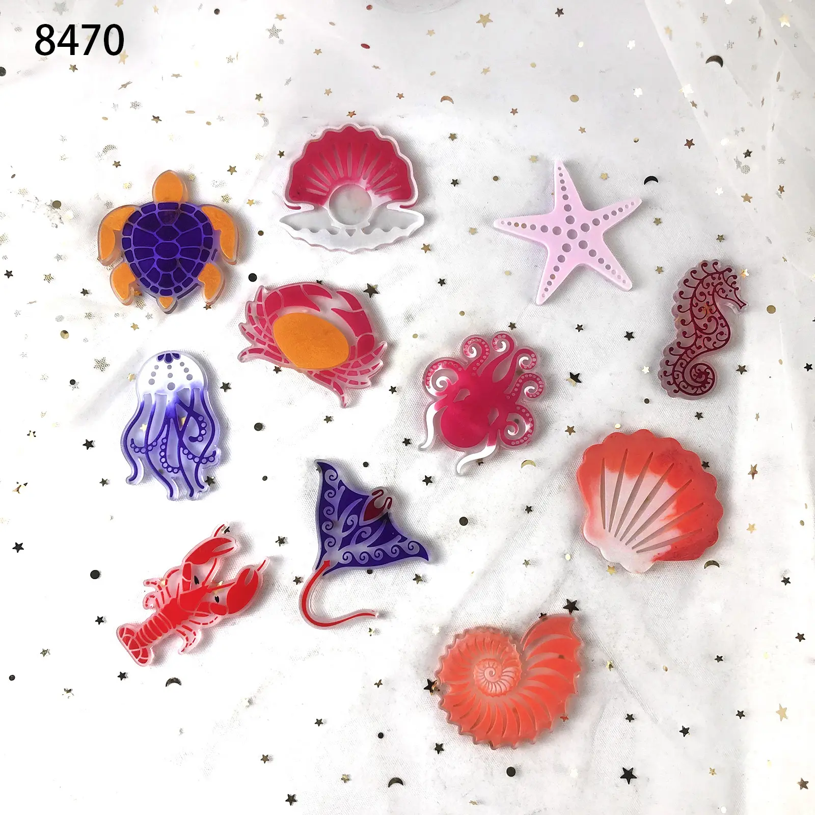 Moldes de resina tipo polvo, tartaruga marinha do oceano 8470, concha estrelada, manta, raio, lagosta, concha, silicone, chaveiro