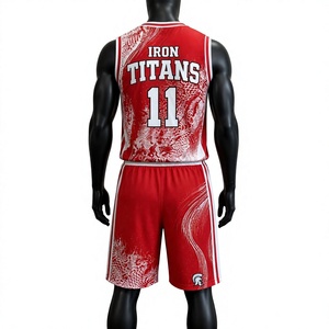 ชุดเสื้อบาสเก็ตบอลไอรอน ไททันส์สีแดงคอวีแขนกุดพิมพ์ลายระบายความชื้นแห้งเร็วชุดกีฬายูนิเซ็กส์ - Product Image 2