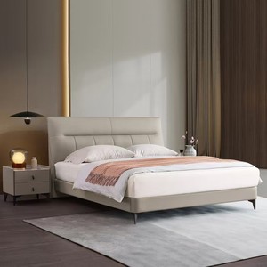 Lit King-Size Moderne de Luxe avec Revêtement en Cuir Véritable Capitonnée, Cadre en Bois Doux, Bo <span class=keywords><strong>Yi</strong></span> Man, Garantie 2 Ans, Meubles de Chambre à Coucher - Product Image 1