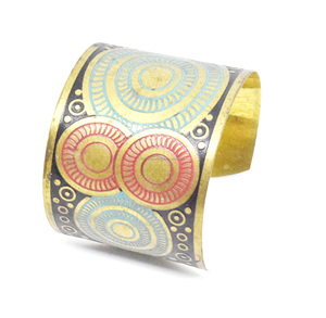 Brazalete Grueso de Latón con Esmalte Floral Dorado Árabe 2027, Joyería Italiana, Brazalete Geométrico Multicolor de Latón de 8mm - Product Image 1