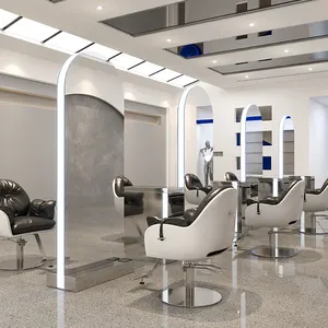 Hot sale floor mounted double sided curved mirror with led light for hairdressing salon clothing store and beauty salon