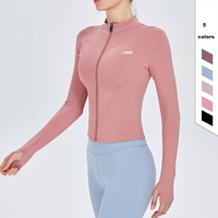 Veste de course à séchage rapide pour femme, coupe ajustée, col montant, couleur unie, respirante, antibactérienne, grande taille