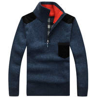 Pull tricoté chaud pour homme, col montant, fermeture éclair quart, grande taille, épais, décontracté, hiver, vente en gros