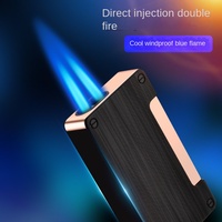 Briquet à tabac Debang DB-1179 au butane, coupe-vent, double flamme croisée, flamme bleue, soufflage direct, allumage latéral, multi-usages