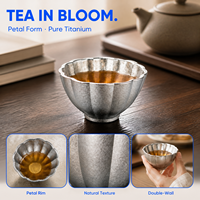 Tasse à thé en titane pur à double paroi, petite tasse à thé, ensemble de thé, tasse en forme de pétale, tasse pour cérémonie du thé, ensemble de tasses à thé, théière