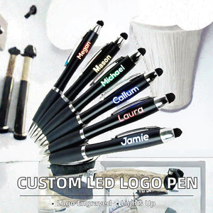Stylo bille LED laser personnalisé avec grip en <span class=keywords><strong>caoutchouc</strong></span>, encre personnalisée, gravure de logo, encre métallique 4 couleurs à séchage rapide - Product Image 2