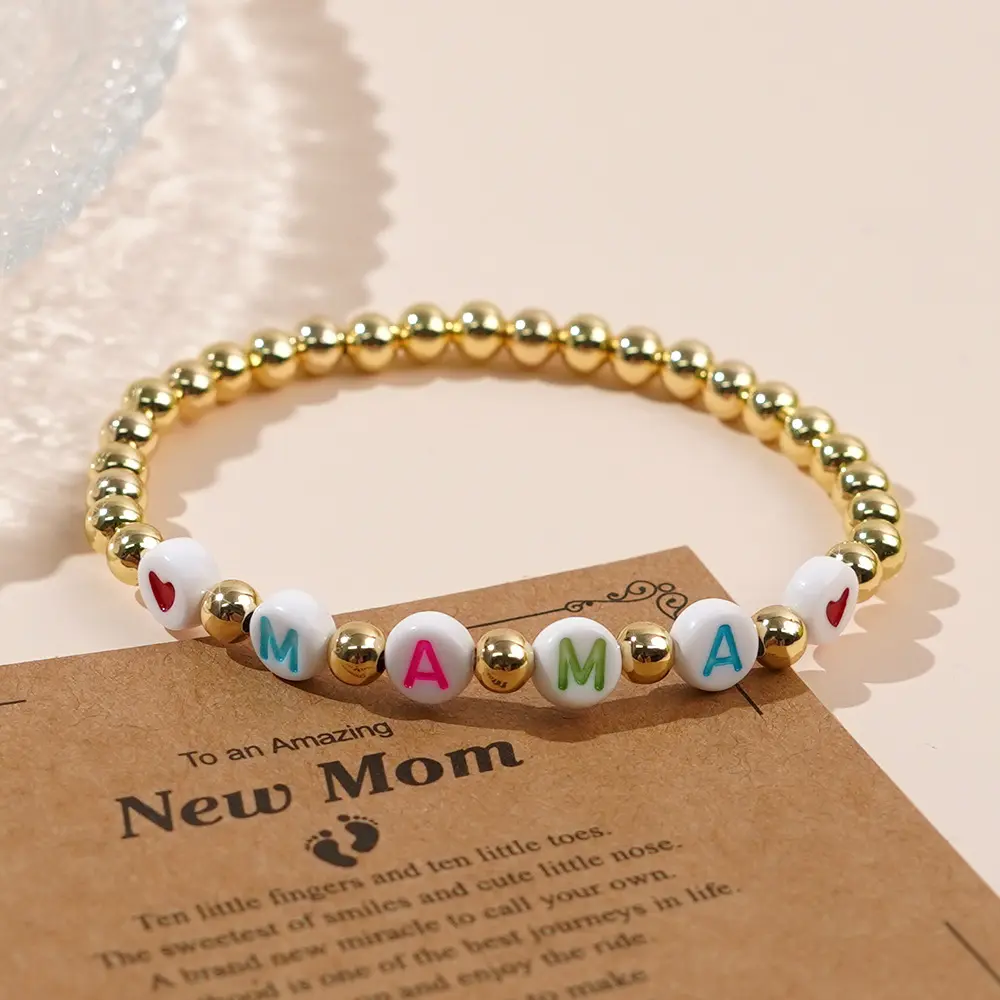 2024 mới hợp thời trang của mẹ ngày Mama chữ vàng hạt căng có thể điều chỉnh vòng đeo tay cho mẹ món quà trang sức bán buôn