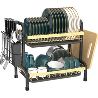 Armoire de cuisine en acier au carbone de grande capacité, support de vaisselle à 2 niveaux, vaisselle, passoires, organisateur