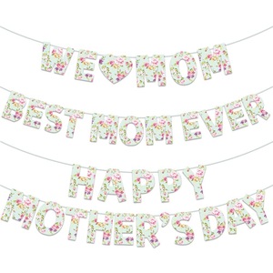 Bannières de fête pour la fête des mères, décorations florales en lettres, rectangulaires, durables, style élégant, décorations pour la scène de la fête des mères - Product Image 2