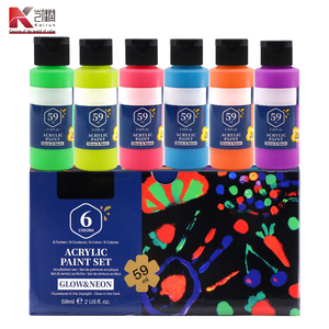 Sơn acrylic Bộ 6 Neon phát sáng trong sơn tối, sơn 2 ounce/59ml cho sơn nghệ thuật, trang trí, và nhiều bề mặt - Product Image 1