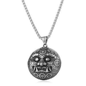 Collar de Moda para Hombre con Colgante Pixiu de Cabeza de Tigre y Diseño de Zodiaco Animal en Acero Inoxidable Envejecido - Product Image 1