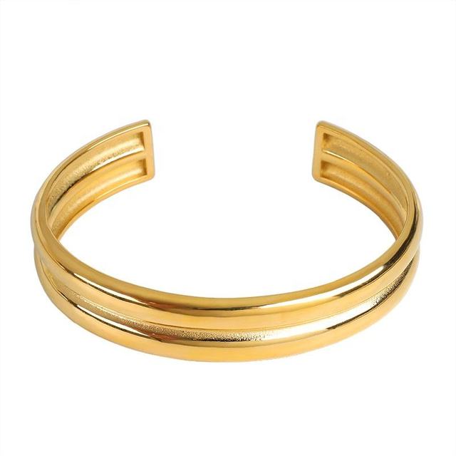 Fashion Gold Jewelry 18k Gold Plated Stainless Steel Two Dome Open Bangle Bracelet