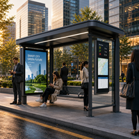 Abri de bus intelligent moderne à toit carré en acier galvanisé avec écran publicitaire LED et terminal d'information en temps réel pour les bus