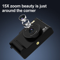 Çocuklar için Dijital Kamera 48MP 15X Optik Zoom Döner LCD Ekran Full HD Video AI Güzelleştirme MicroSD Yuvası Siyah Beyaz