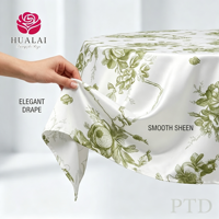 Nappe HuaLai en polyester et lin imprimé floral rose vintage blanc et vert, résistante aux plis, idéale pour mariages, banquets et décorations de fête