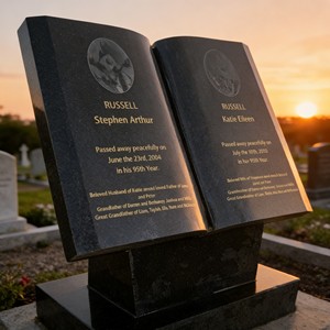 Уникальные надгробные памятники и монументы из черного гранита и мрамора, надгробия из натурального камня в форме книги - Product Image 4