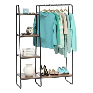 Metal Garment Rack With Wood Coat Rack Removable Clothes Hanger Floor coat rack stand