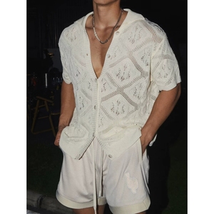 Elegante Camicia da Uomo in <span class=keywords><strong>Maglia</strong></span> di <span class=keywords><strong>Pizzo</strong></span> a <span class=keywords><strong>Maniche</strong></span> <span class=keywords><strong>Corte</strong></span>, Casual, Nuova Tendenza Moda Estiva 2026, Stile Trendy - Product Image 1