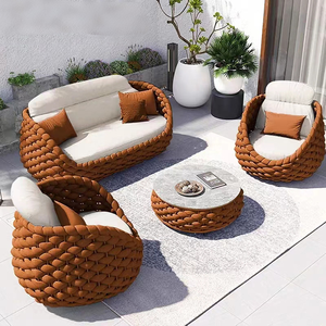 Outdoor PE Rattan Woven <b>Sofa</b> Set Patio Garden Round Rope Weaving Aluminum Frame <b>Waterproof</b> Leisure <b>Sofa</b> Coffee Table Set - Product Image 3