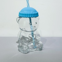 Mignon Gobelet en Verre avec Paille et Couvercle en Silicone, Forme d'Ours de Dessin Animé, Tasse Transparente pour Boire