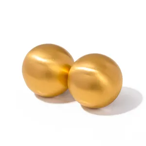 J&D Fashion 18K PVD Gold Stainless Steel Jewelry Chunky Brush Surface Dome Stud Earring Women Clean Fit