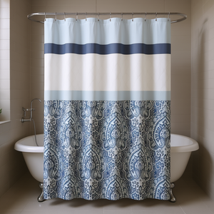 Cortina de ducha estampada, diseño clásico, patrón azul y blanco, decoración para el baño - Product Image 2