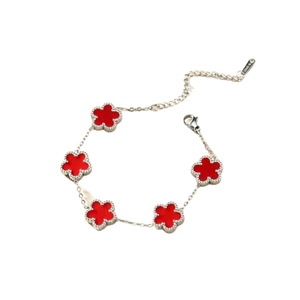 Bracciale a cinque fiori bifacciale in acciaio inossidabile, stile europeo e americano da donna, alla moda, lusso discreto, quadrifoglio portafortuna - Product Image 5