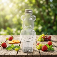Bouteille de jus en PET en forme d'ours 3D mignonne, 100 ml, 500 ml, qualité alimentaire, sans BPA, transparente, avec couvercle en aluminium, anti-fuite, vente en gros
