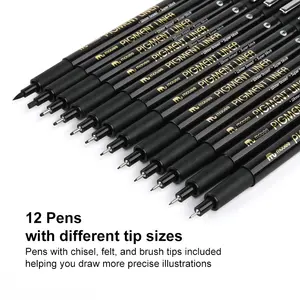 Mobee P-621A12 قلم تحديد بحجم طرفي مختلف مستخلص من الماء صبغة علامة جرافيك المايكرون مجموعة أقلام تحديد للطلاب