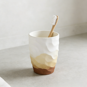 Juego de Accesorios de <span class=keywords><strong>Baño</strong></span> Minimalistas Nórdicos, Dispensador de Jabón con Textura de <span class=keywords><strong>Roca</strong></span> en Degradado Blanco, Portacepillos de Dientes con Bandeja de Metal Dorado - Product Image 4