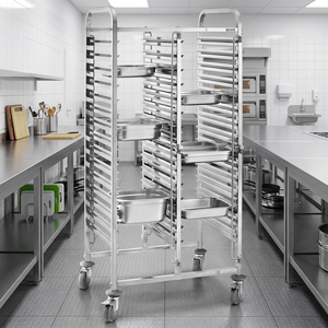 Chariot de transport de plaques de cuisson double face en acier inoxydable à 16 niveaux, chariot mobile à double rangée pour boulangerie et cuisine - Product Image 1