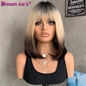 Perruque synthétique courte et droite DREAM ICE'S, blonde brune, bob avec <span class=keywords><strong>frange</strong></span>, résistante à la chaleur, 12 pouces, densité 150%, pour femmes, quotidienne, douce, sans nœuds - Product Image 1