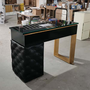 Beauté de luxe cuir <span class=keywords><strong>noir</strong></span> tufté en Pu dessus en verre salon de <span class=keywords><strong>manucure</strong></span> salon de <span class=keywords><strong>marbre</strong></span> <span class=keywords><strong>manucure</strong></span> table de bureau pour ongles - Product Image 4