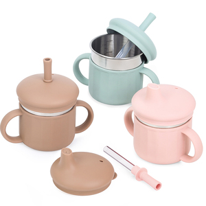 Silicone Sippy Cup Toddlers Double Wall Insulated No Spill Cup with Straw BPA Free - Product Image 1