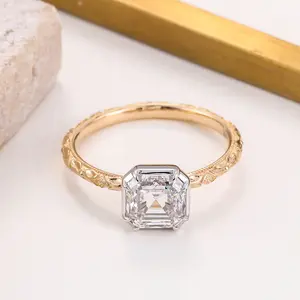 2克拉实验室种植钻石戒指订婚戒指asscher切割古董纸牌14k 18k黄金实验室种植女性钻石戒指