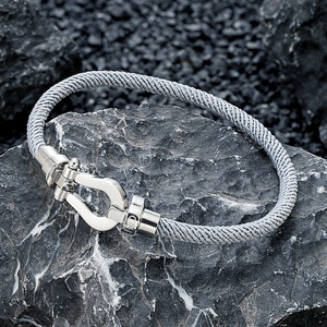 Bracelet en corde tressée avec boucle en fer à cheval en acier inoxydable, 19cm 21cm 23cm, style industriel unisexe, cadeau de bijoux - Product Image 1