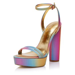 Sandales à talons compensés à <span class=keywords><strong>plateforme</strong></span> dégradé <span class=keywords><strong>arc</strong></span>-<span class=keywords><strong>en</strong></span>-<span class=keywords><strong>ciel</strong></span> avec bride à la cheville pour femmes - Product Image 6