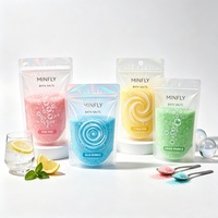 Sachets Doypack transparents pour sels de bain relaxants, avec estampage holographique personnalisé, refermables à fermeture éclair