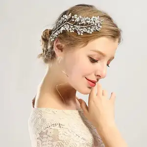 Handgemaakte Strass Kristal Haarband Bruiloft Bruids Hoofddeksel Haaraccessoires Bloem Parel Meisjes Hoofddeksels Bruids Haarstuk