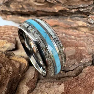 MACHO gioielli nuovo arrivo 8mm anello di tungsteno da donna uomo anello di fidanzamento gioielli di moda blu opale con corna